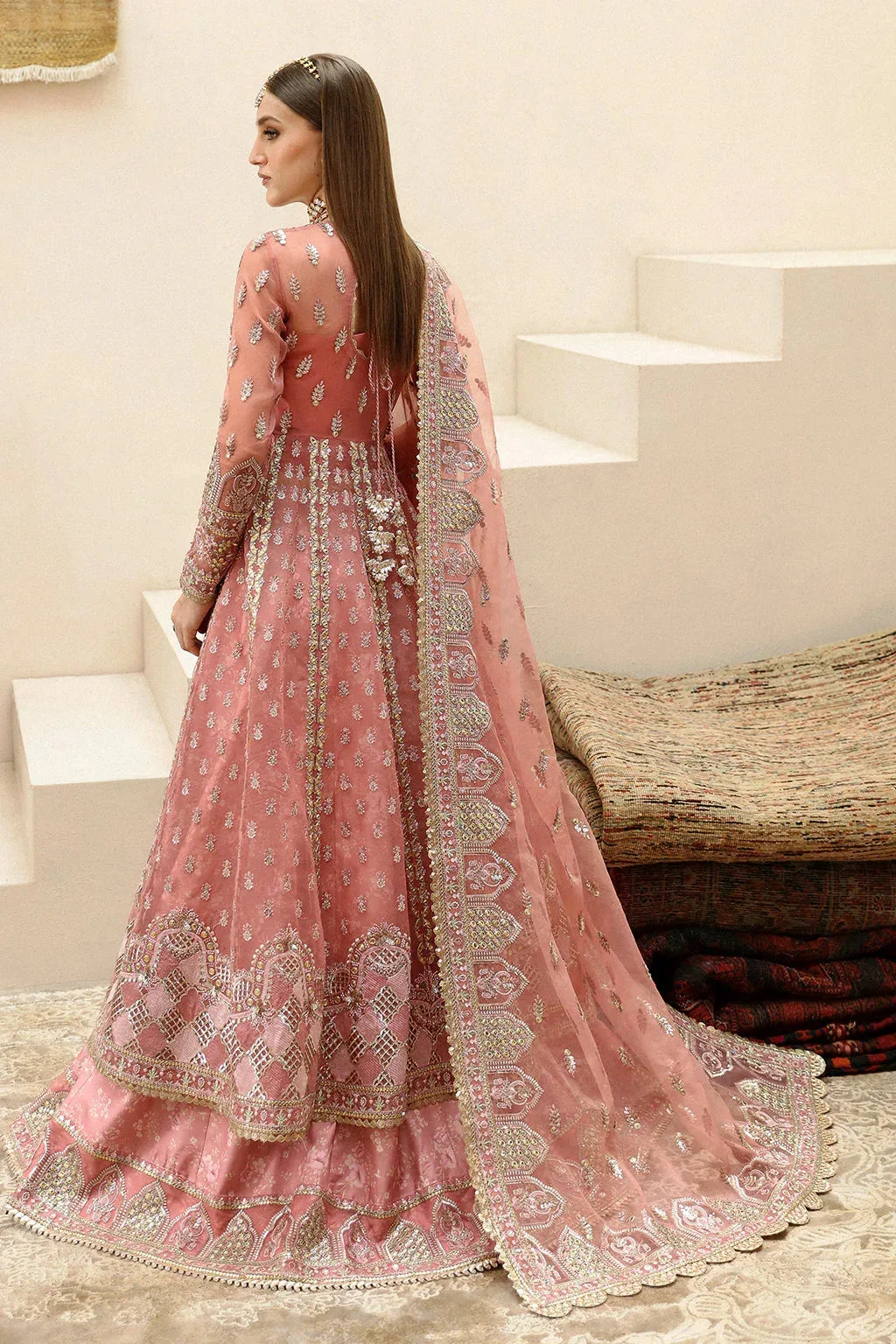 Afrozeh Shehnai Wedding Formals 24 Pink Raw Silk – view 2 – Poshaq