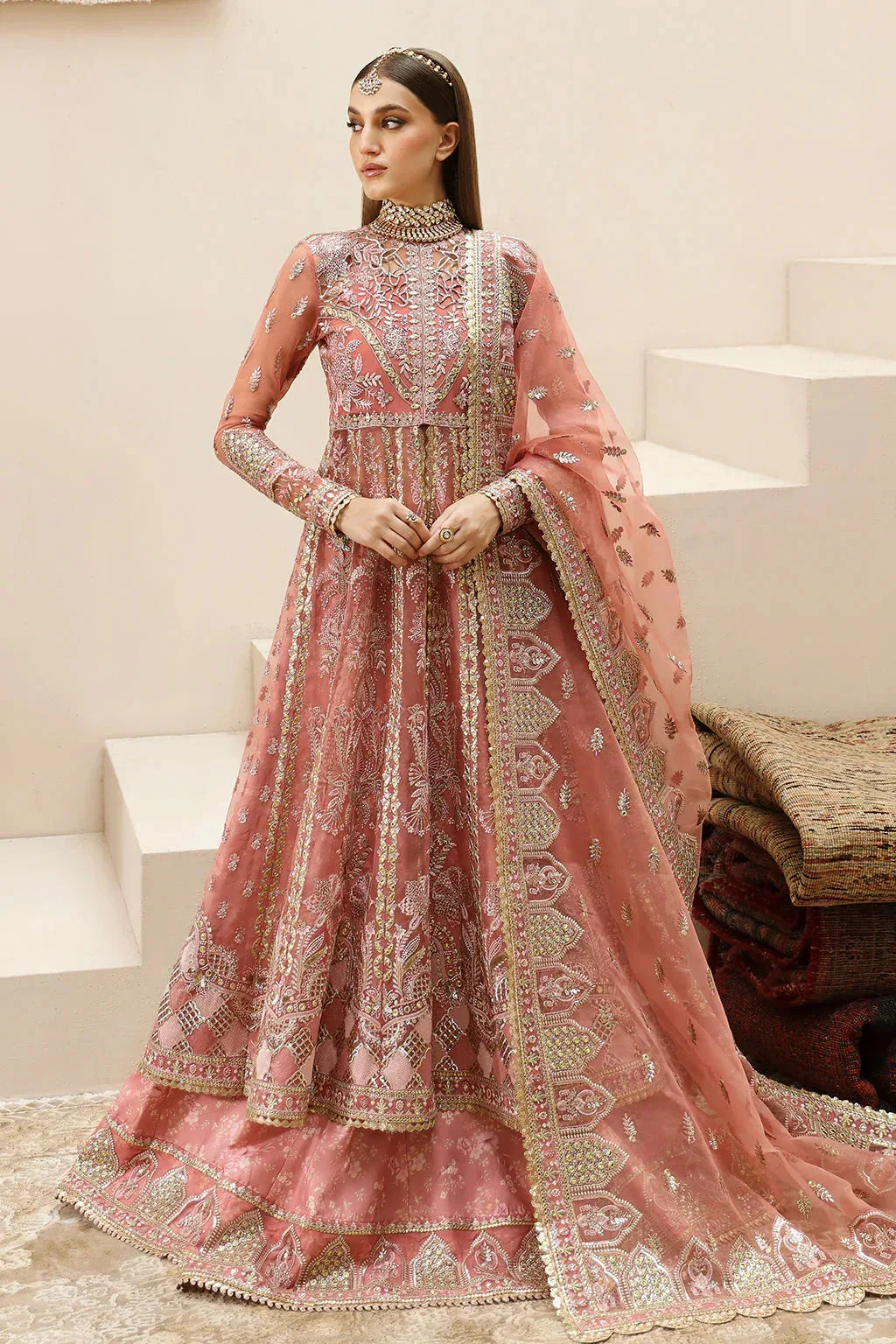 Afrozeh Shehnai Wedding Formals 24 Pink Raw Silk – view 5 – Poshaq