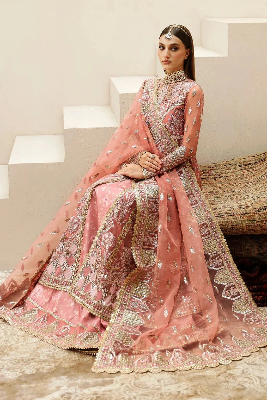 Afrozeh Shehnai Wedding Formals 24 Pink Raw Silk – view 6 – Poshaq