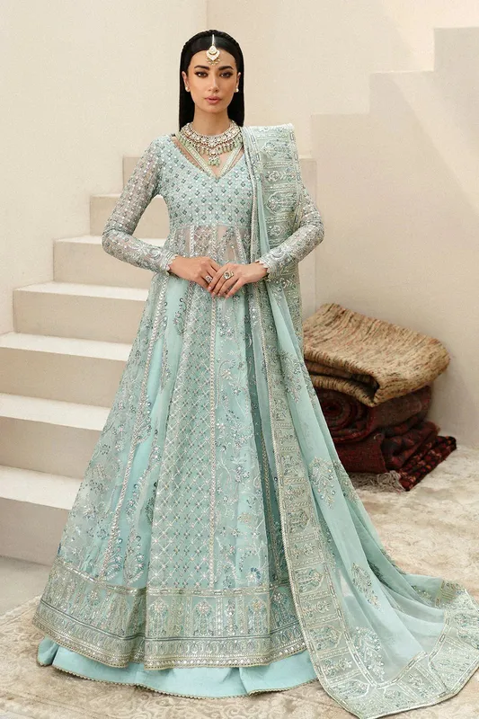 Afrozeh Shehnai Wedding Formals 24 Blue Raw Silk – view 1 – Poshaq