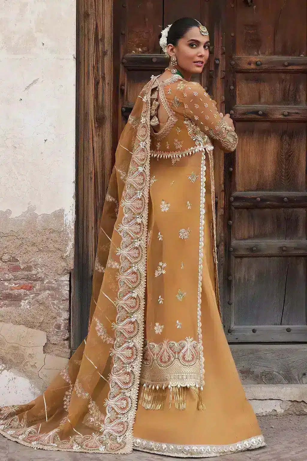 Afrozeh Dastangoi Wedding Formals Mustard Raw Silk – view 2 – Poshaq