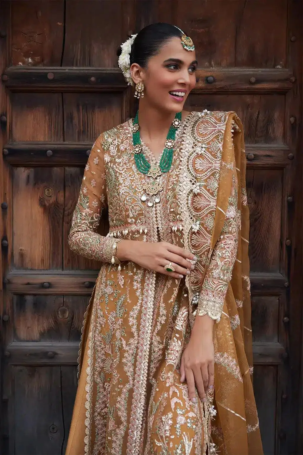 Afrozeh Dastangoi Wedding Formals Mustard Raw Silk – view 3 – Poshaq