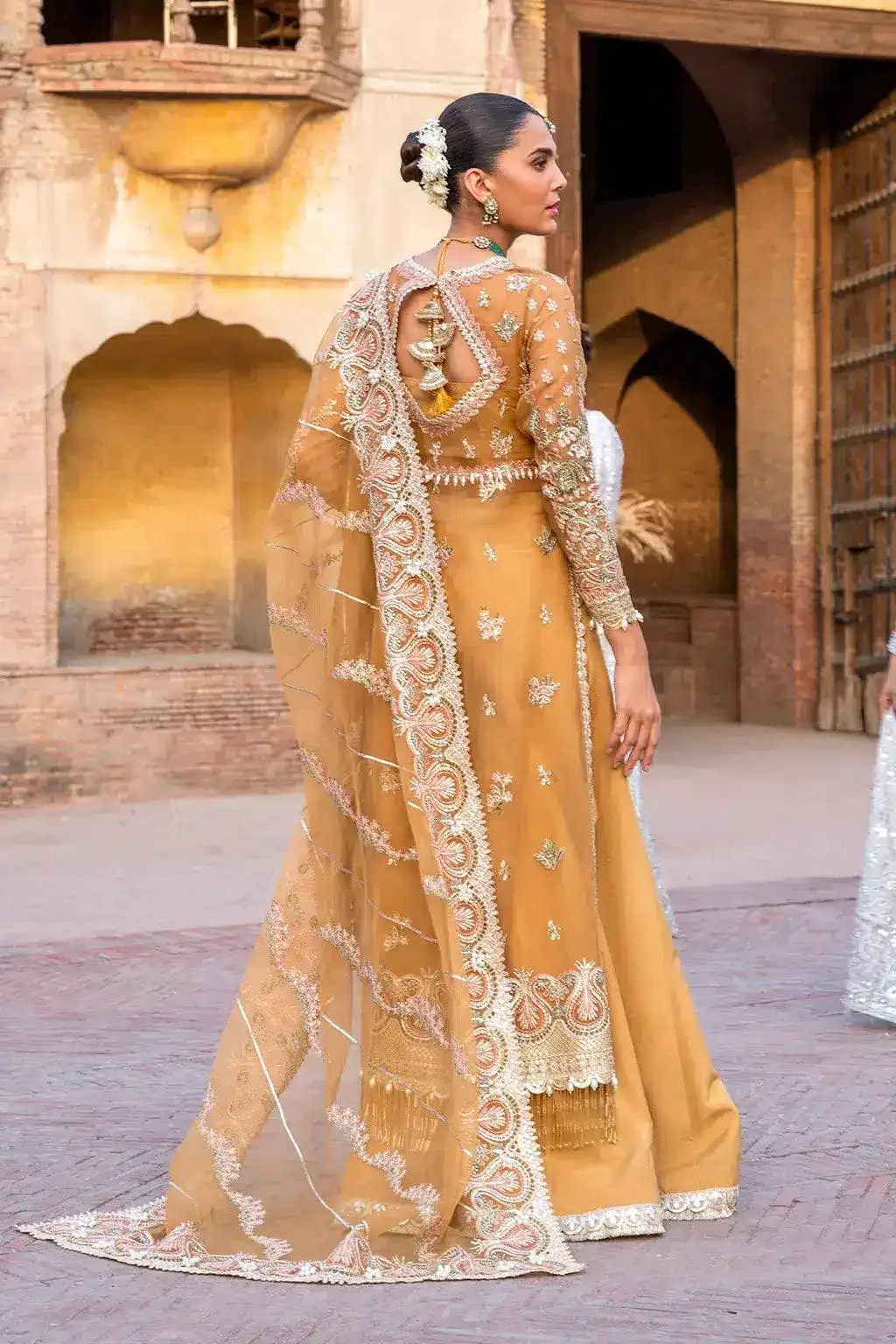 Afrozeh Dastangoi Wedding Formals Mustard Raw Silk – view 4 – Poshaq
