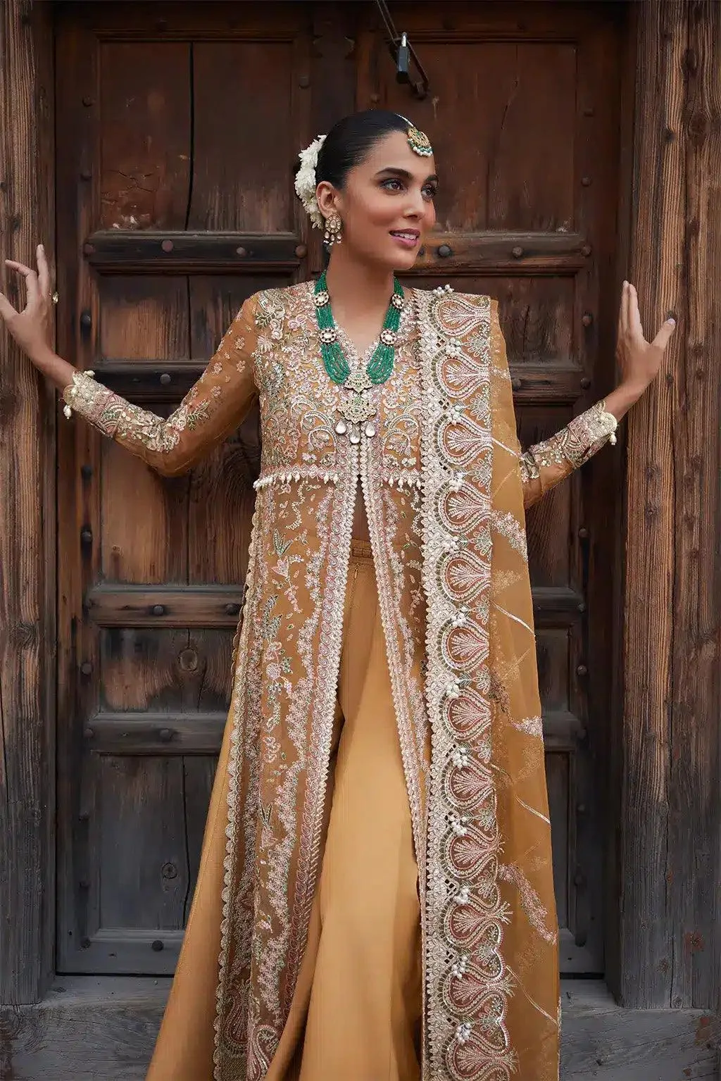 Afrozeh Dastangoi Wedding Formals Mustard Raw Silk – view 5 – Poshaq
