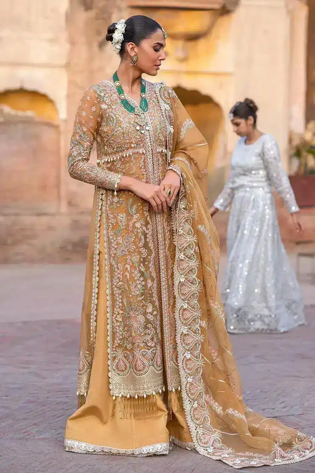 Afrozeh Dastangoi Wedding Formals Mustard Raw Silk – view 6 – Poshaq