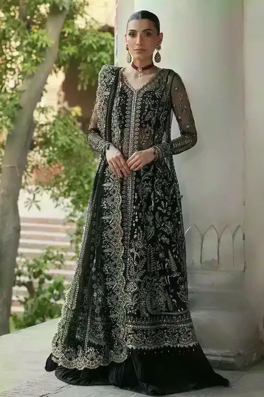 Afrozeh Dastangoi Wedding Formals Black Raw Silk – view 1 – Poshaq