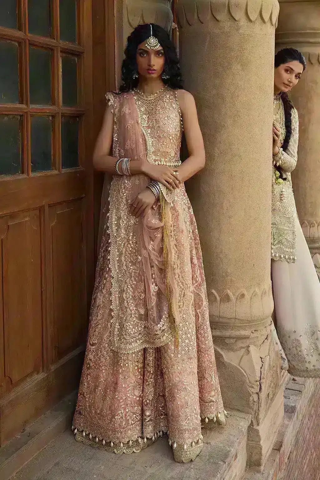 Afrozeh Dastangoi Wedding Formals Peach Raw Silk – view 1 – Poshaq