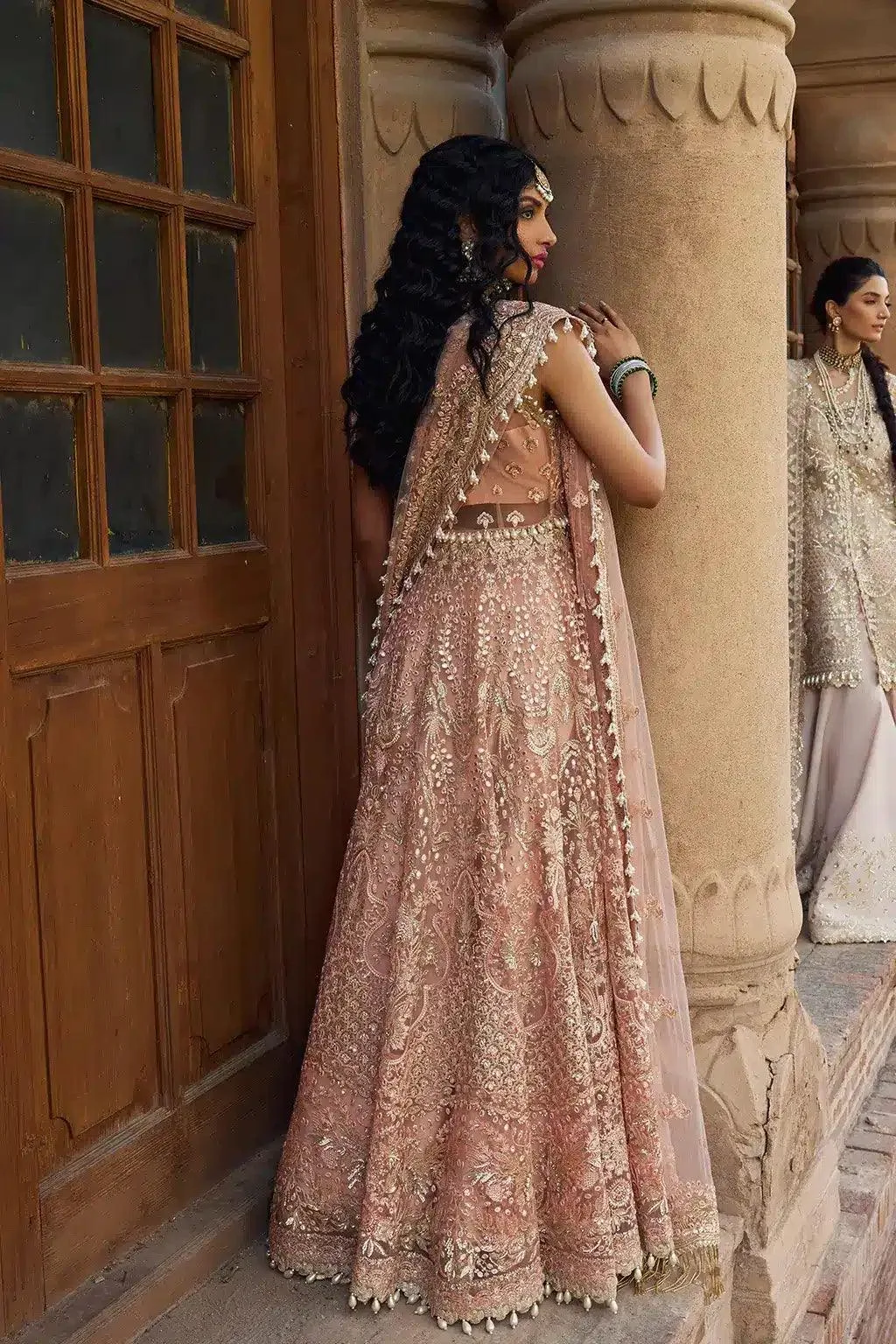 Afrozeh Dastangoi Wedding Formals Peach Raw Silk – view 2 – Poshaq
