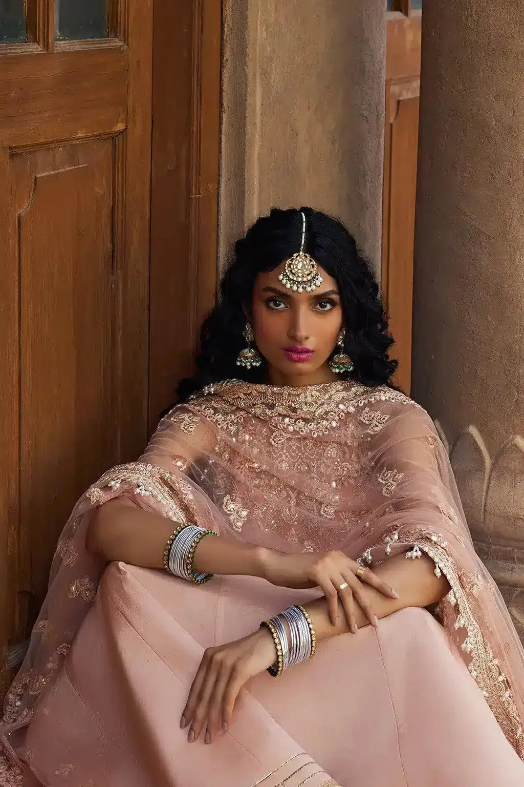 Afrozeh Dastangoi Wedding Formals Peach Raw Silk – view 3 – Poshaq