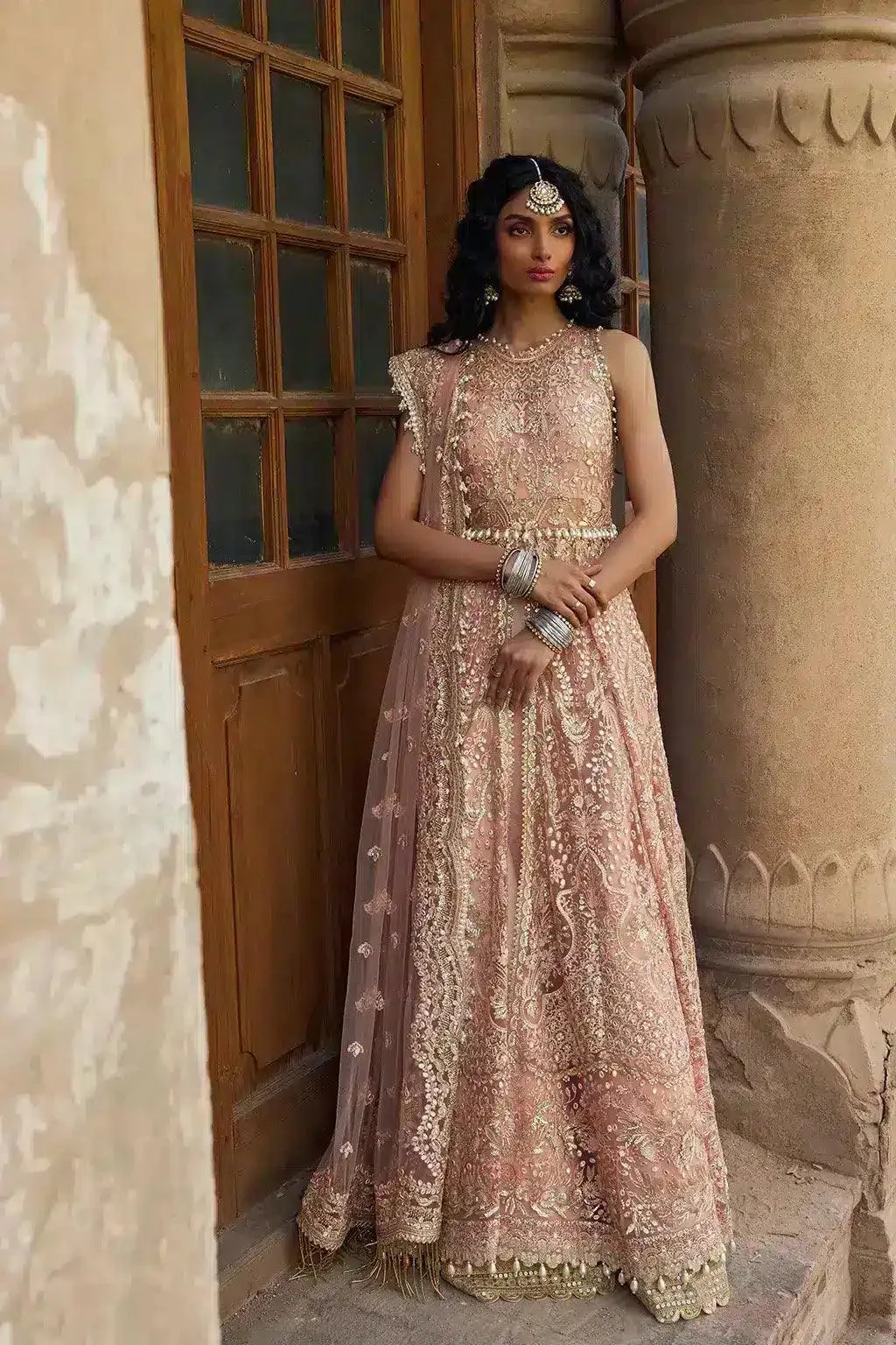 Afrozeh Dastangoi Wedding Formals Peach Raw Silk – view 4 – Poshaq
