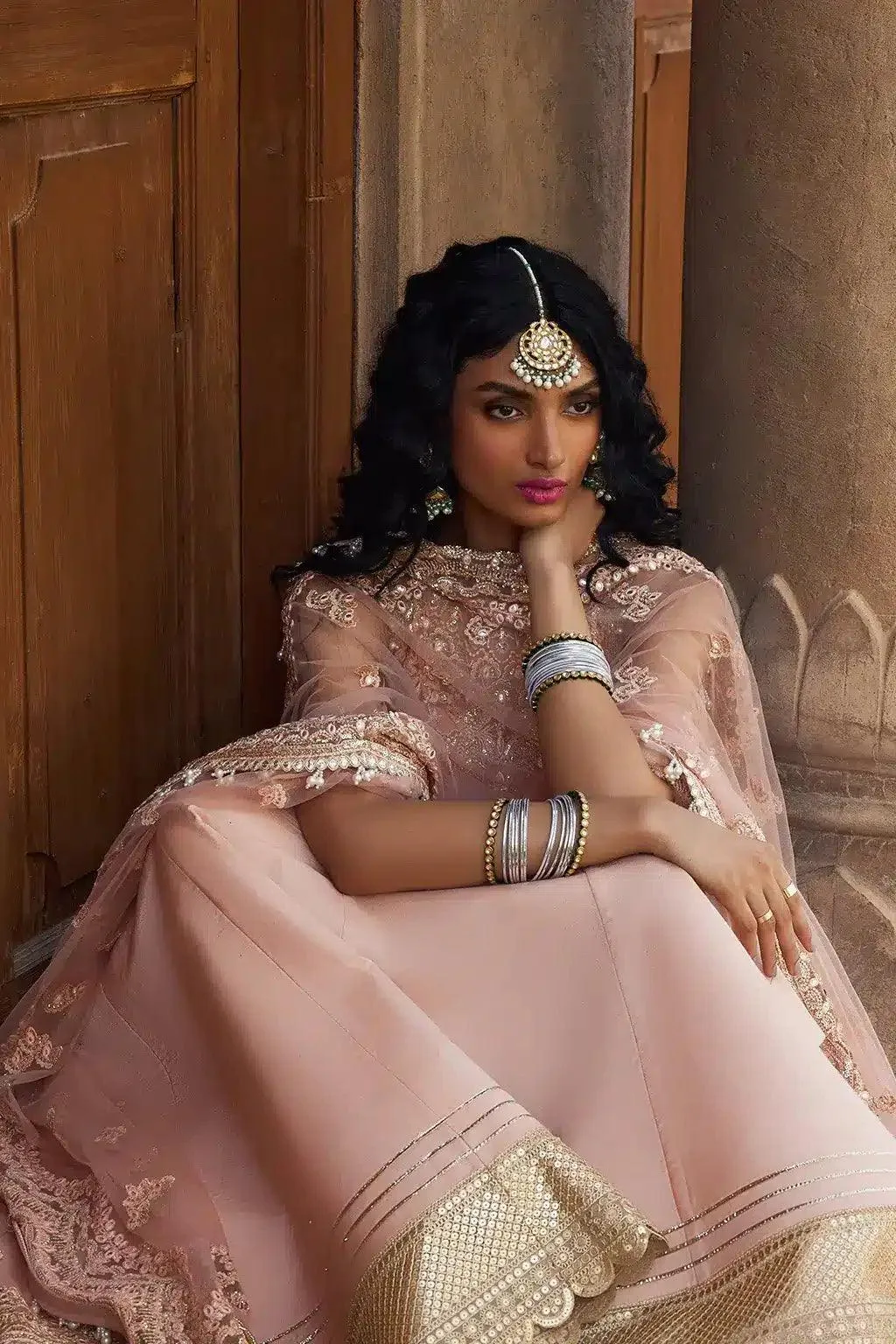 Afrozeh Dastangoi Wedding Formals Peach Raw Silk – view 5 – Poshaq