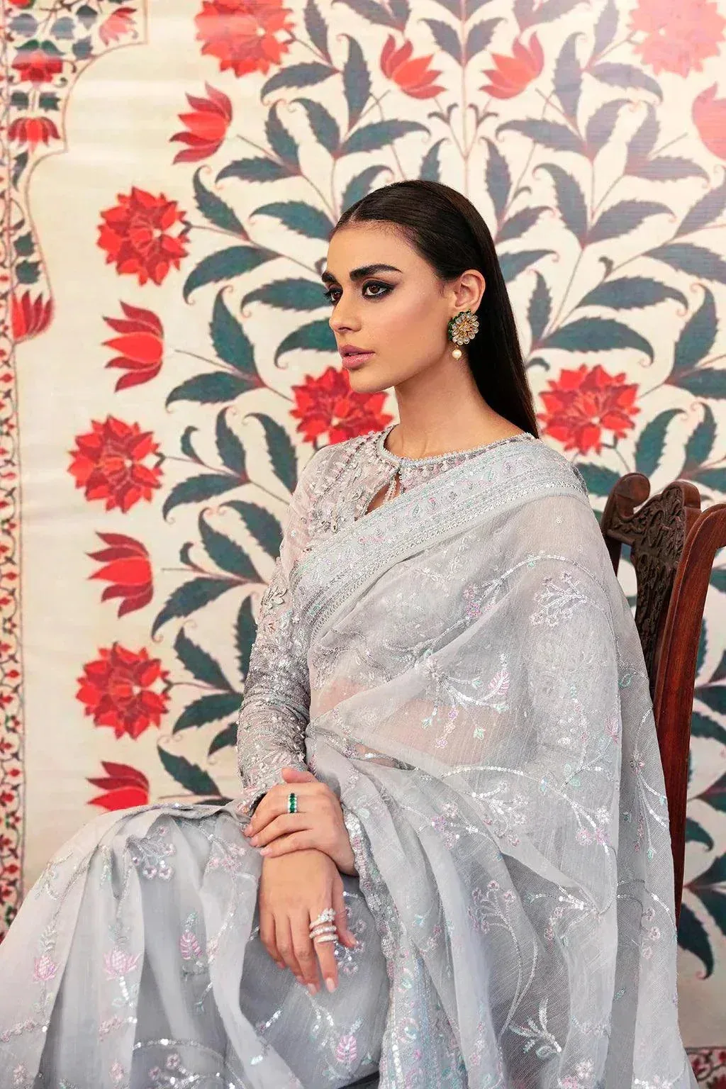 Afrozeh Hayat Wedding Formals 23 Silver Raw Silk – view 3 – Poshaq