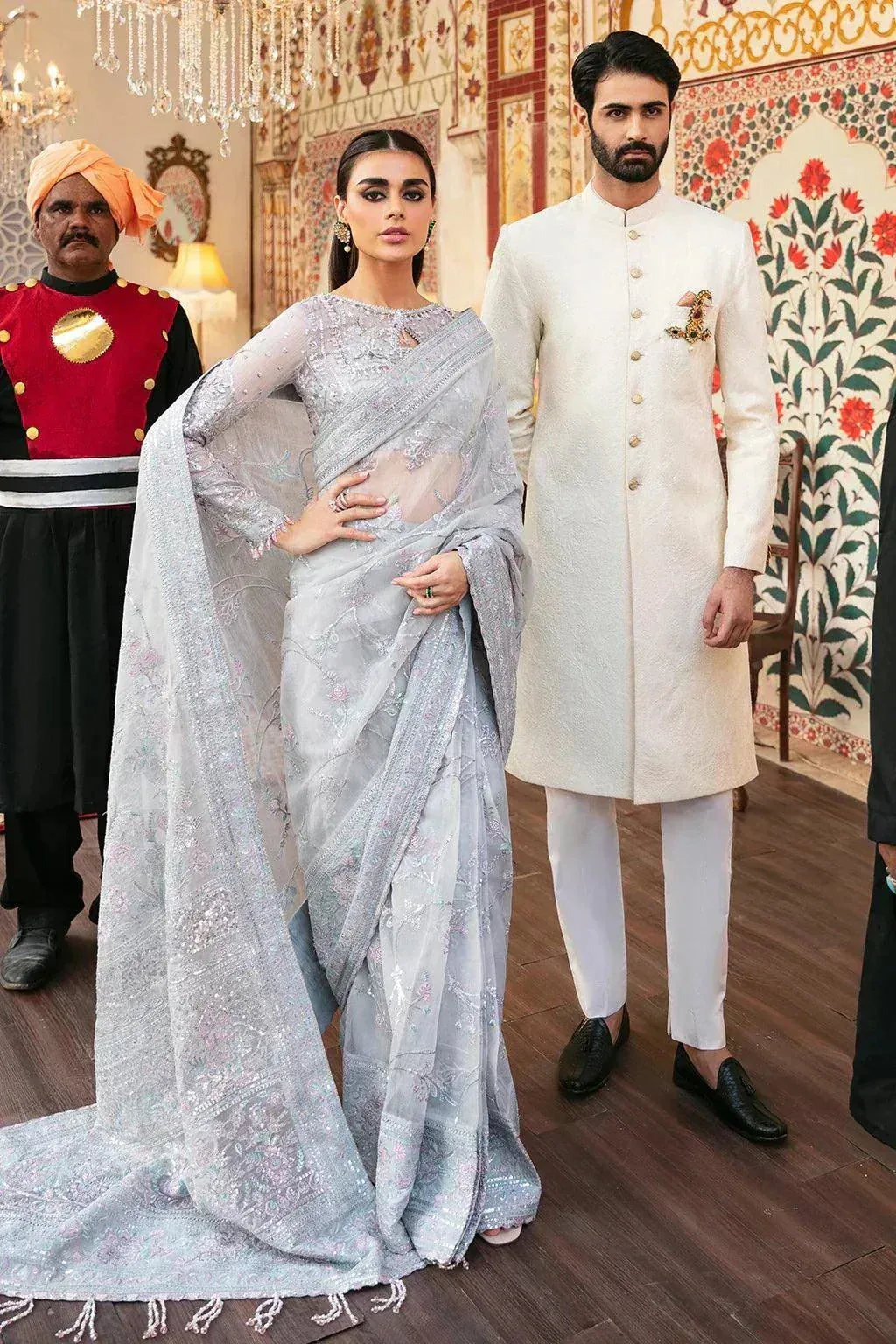 Afrozeh Hayat Wedding Formals 23 Silver Raw Silk – view 4 – Poshaq