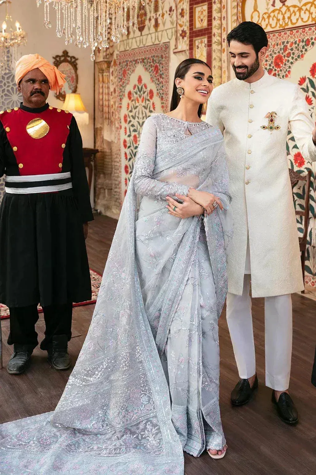 Afrozeh Hayat Wedding Formals 23 Silver Raw Silk – view 5 – Poshaq