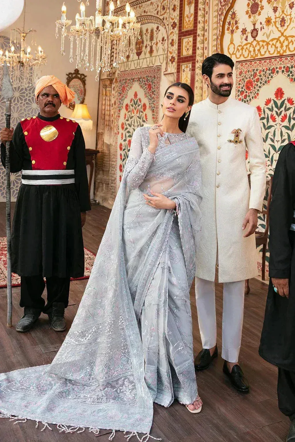 Afrozeh Hayat Wedding Formals 23 Silver Raw Silk – view 6 – Poshaq