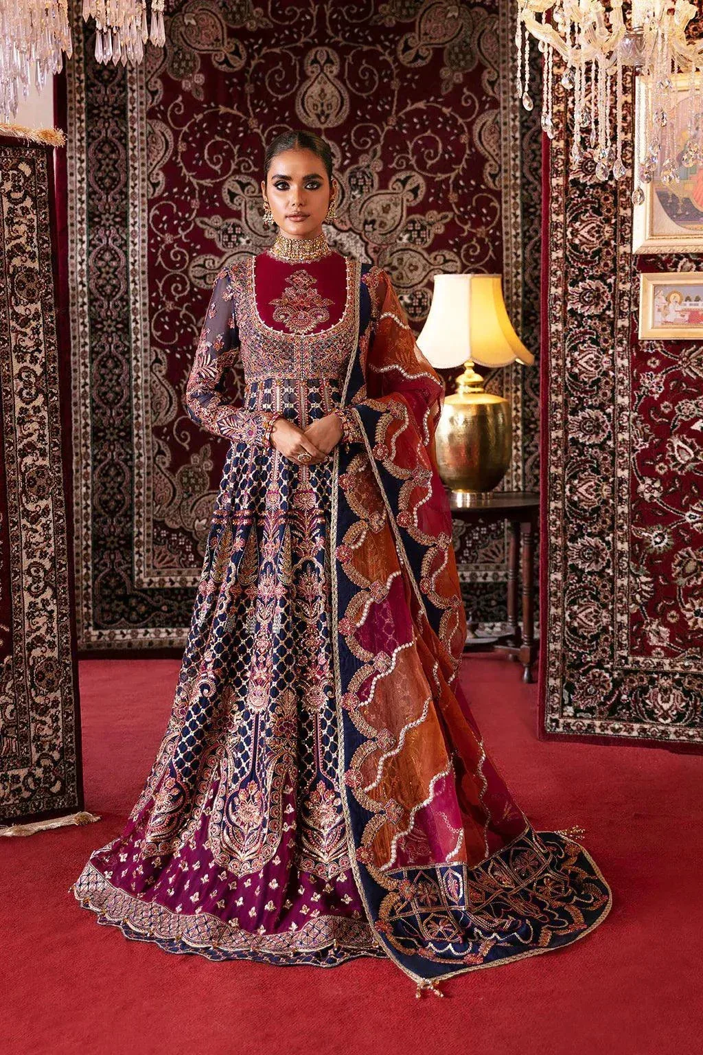 Afrozeh Hayat Wedding Formals 23 Blue Raw Silk – view 1 – Poshaq