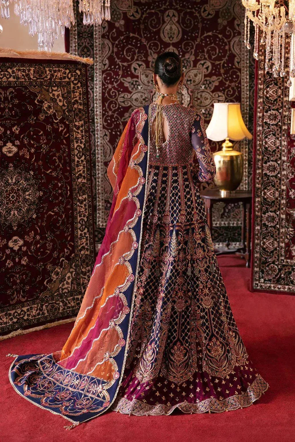 Afrozeh Hayat Wedding Formals 23 Blue Raw Silk – view 2 – Poshaq