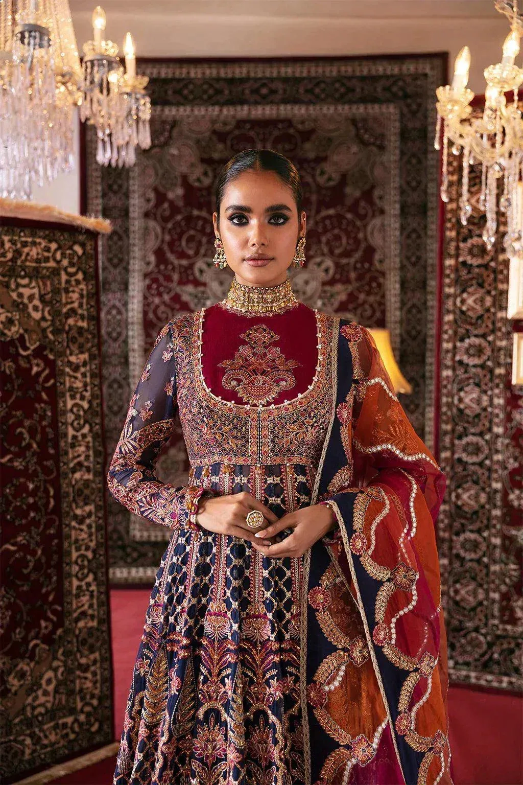 Afrozeh Hayat Wedding Formals 23 Blue Raw Silk – view 3 – Poshaq