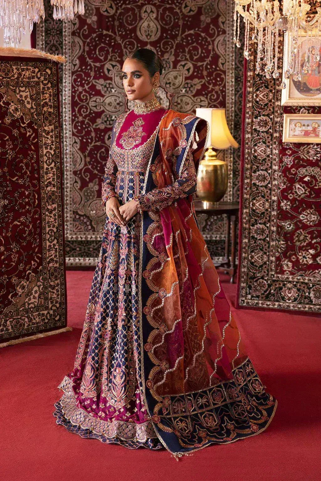 Afrozeh Hayat Wedding Formals 23 Blue Raw Silk – view 4 – Poshaq