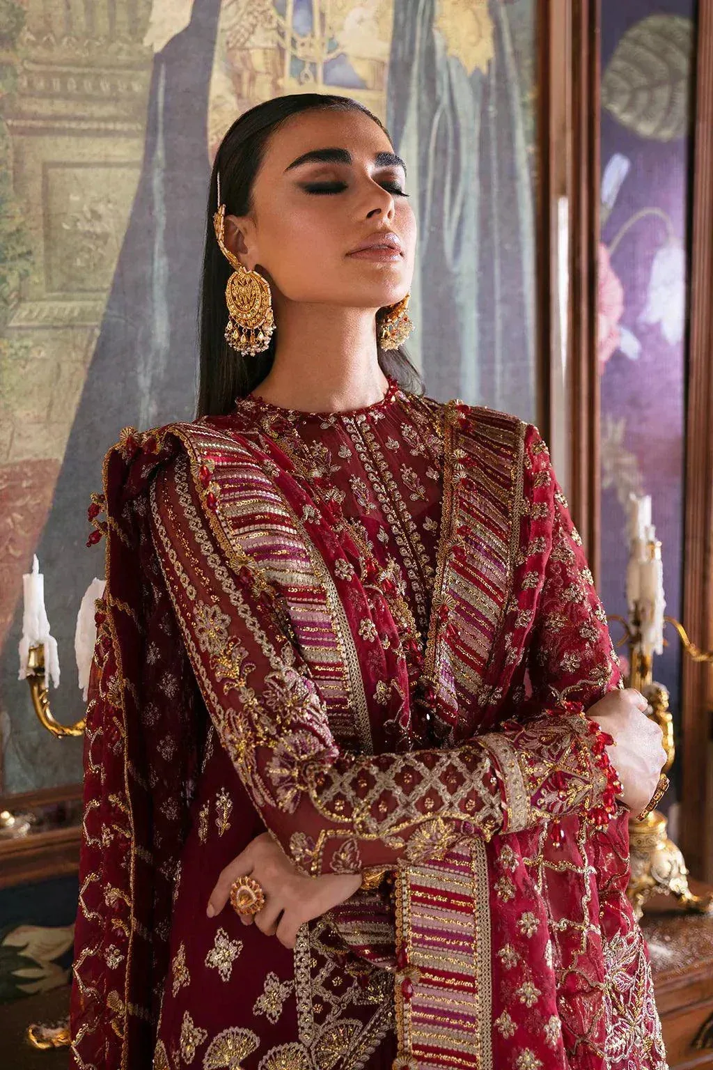 Afrozeh Hayat Wedding Formals 23 Maroon Raw Silk – view 3 – Poshaq