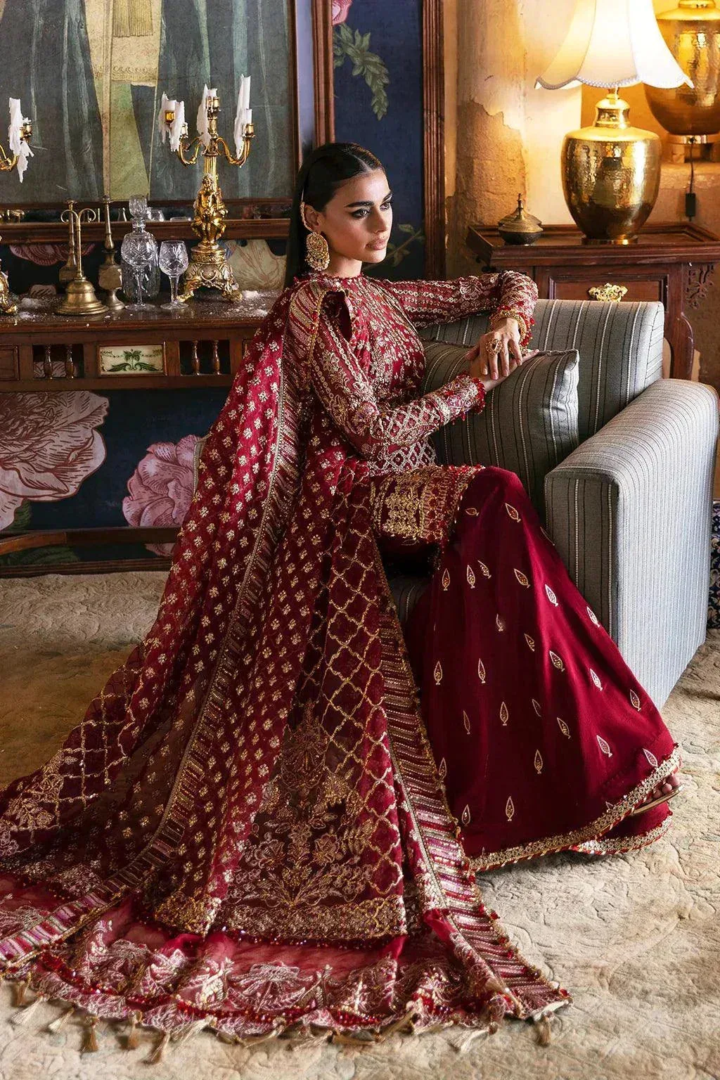 Afrozeh Hayat Wedding Formals 23 Maroon Raw Silk – view 6 – Poshaq