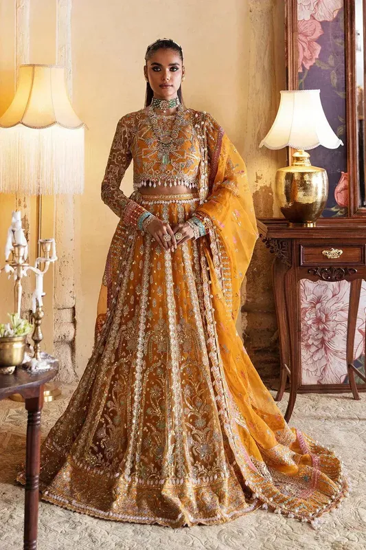 Afrozeh Hayat Wedding Formals 23 Mustard Raw Silk – view 1 – Poshaq