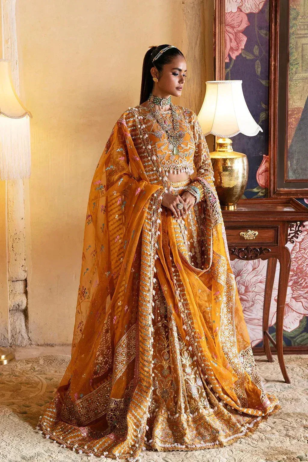 Afrozeh Hayat Wedding Formals 23 Mustard Raw Silk – view 4 – Poshaq