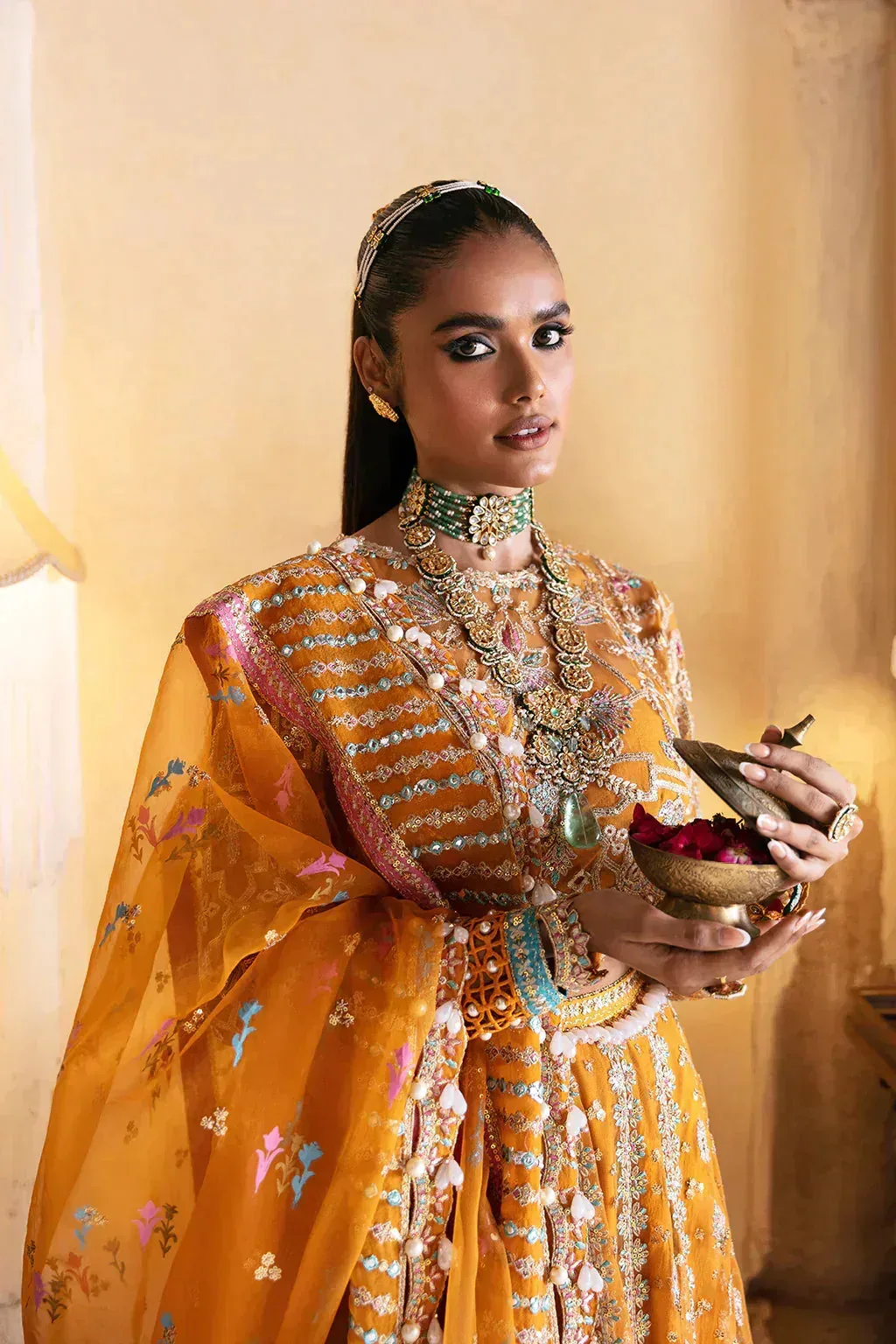Afrozeh Hayat Wedding Formals 23 Mustard Raw Silk – view 5 – Poshaq