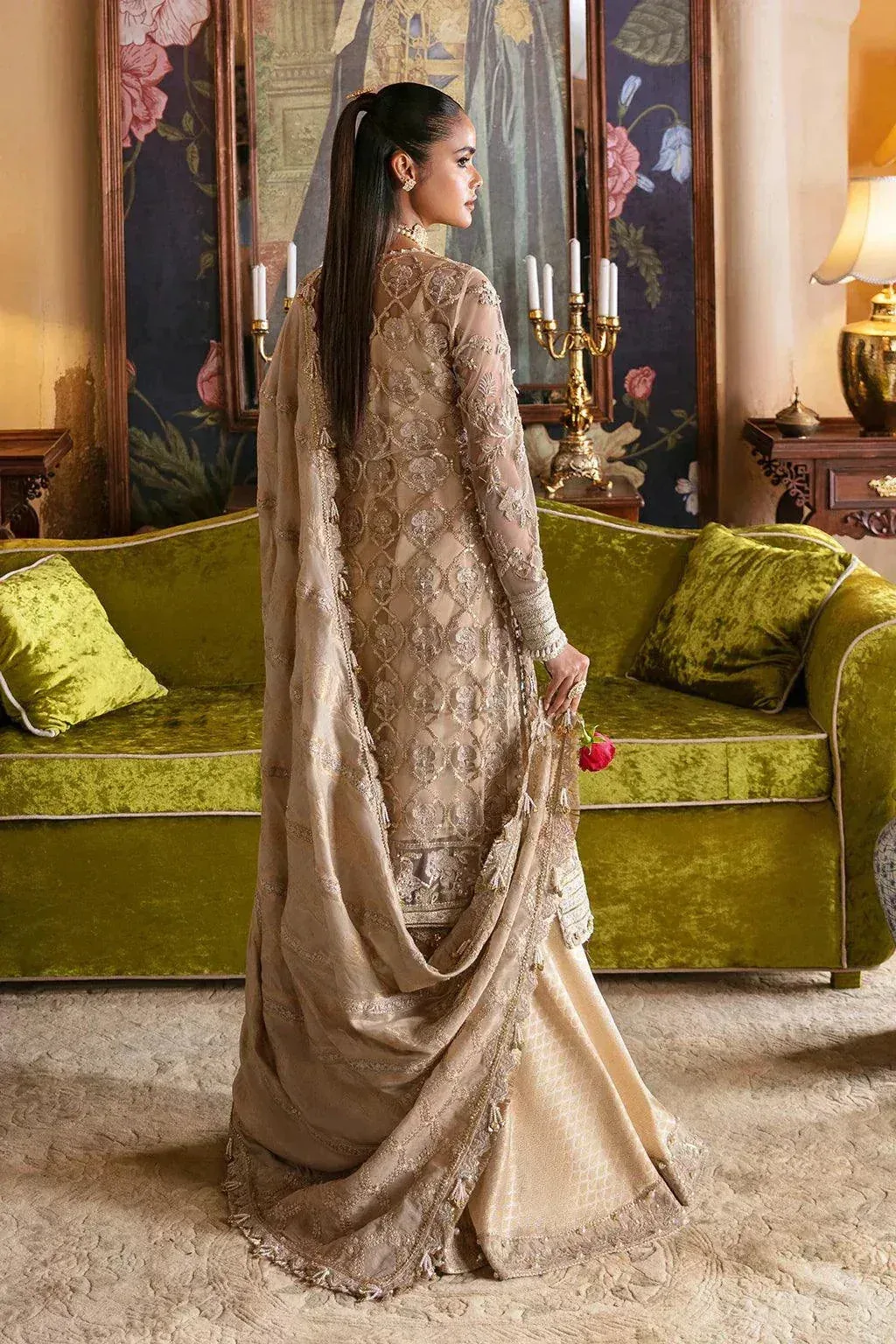 Afrozeh Hayat Wedding Formals 23 Beige Organza – view 2 – Poshaq