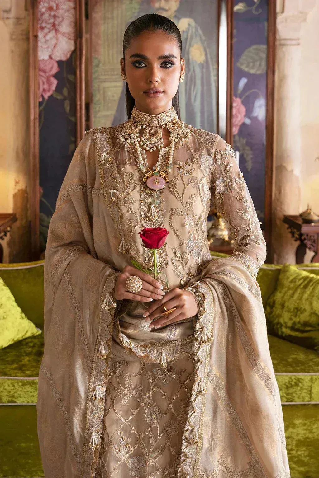 Afrozeh Hayat Wedding Formals 23 Beige Organza – view 3 – Poshaq