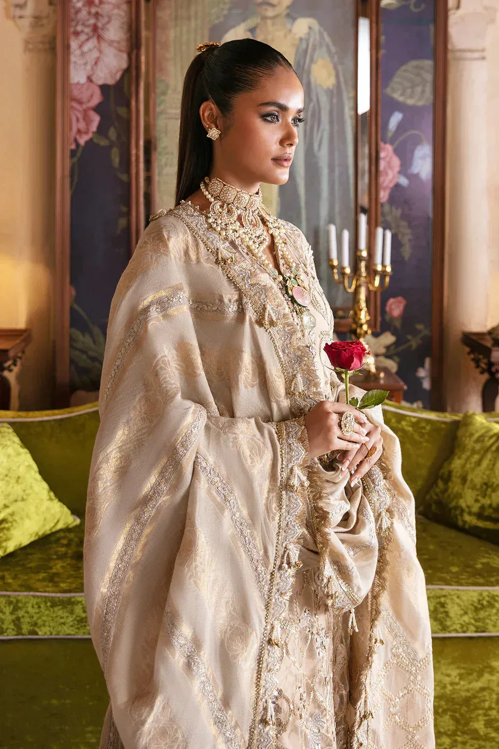 Afrozeh Hayat Wedding Formals 23 Beige Organza – view 4 – Poshaq