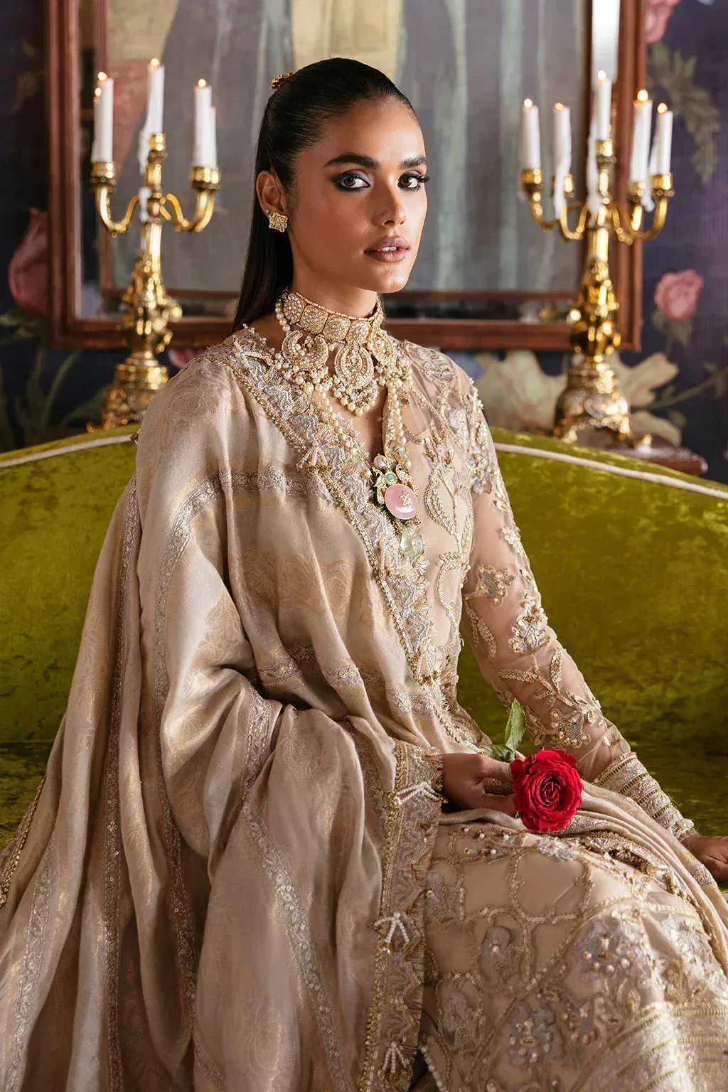 Afrozeh Hayat Wedding Formals 23 Beige Organza – view 6 – Poshaq