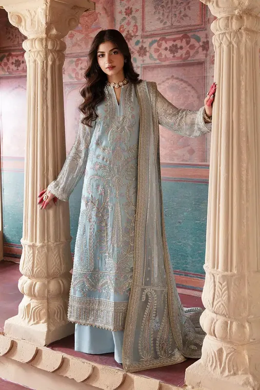 Afrozeh Shehnai Wedding Formals 23 Blue Chiffon – view 1 – Poshaq