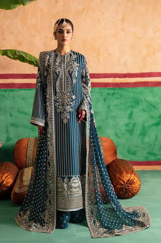 Afrozeh Shehnai Wedding Formals 23 Blue Chiffon – view 1 – Poshaq