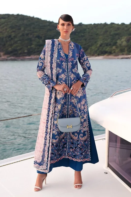Afrozeh Lawn 25 Blue Organza – view 1 – Poshaq