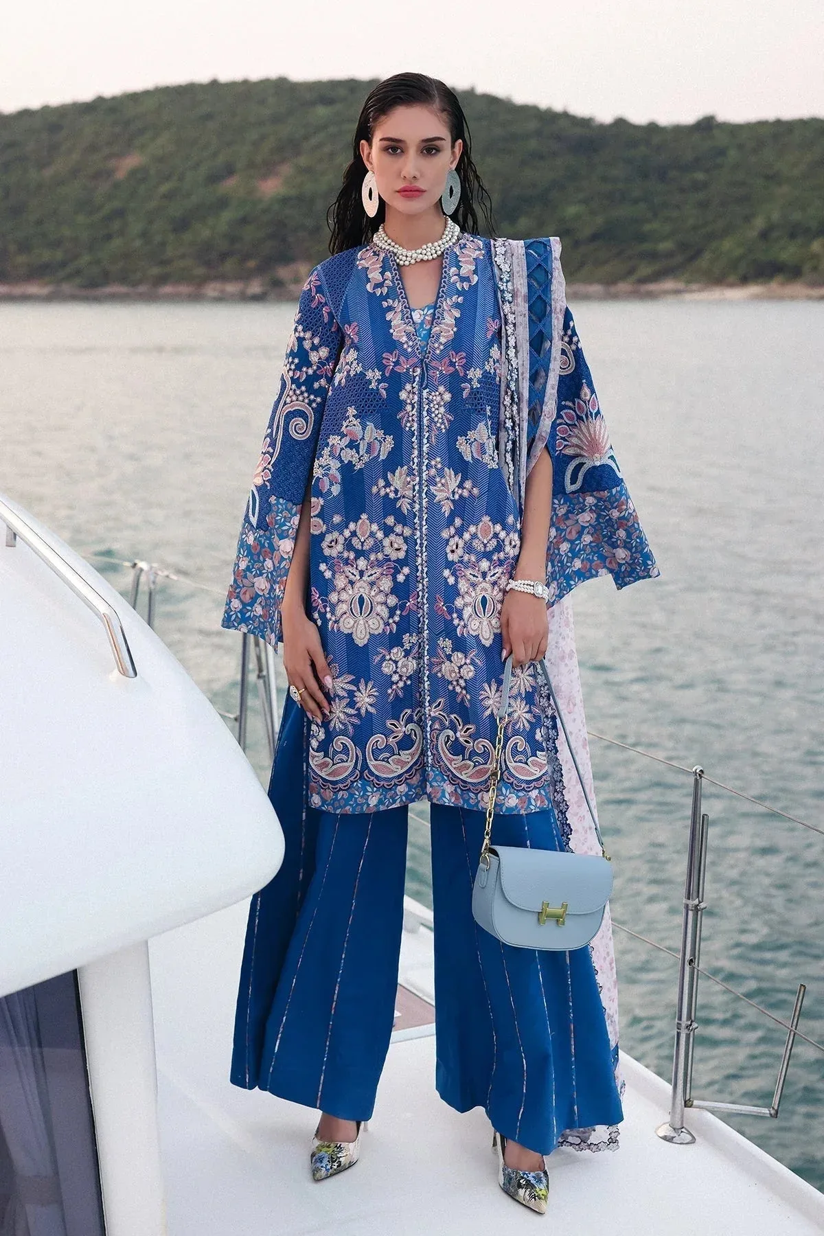 Afrozeh Lawn 25 Blue Organza – view 4 – Poshaq