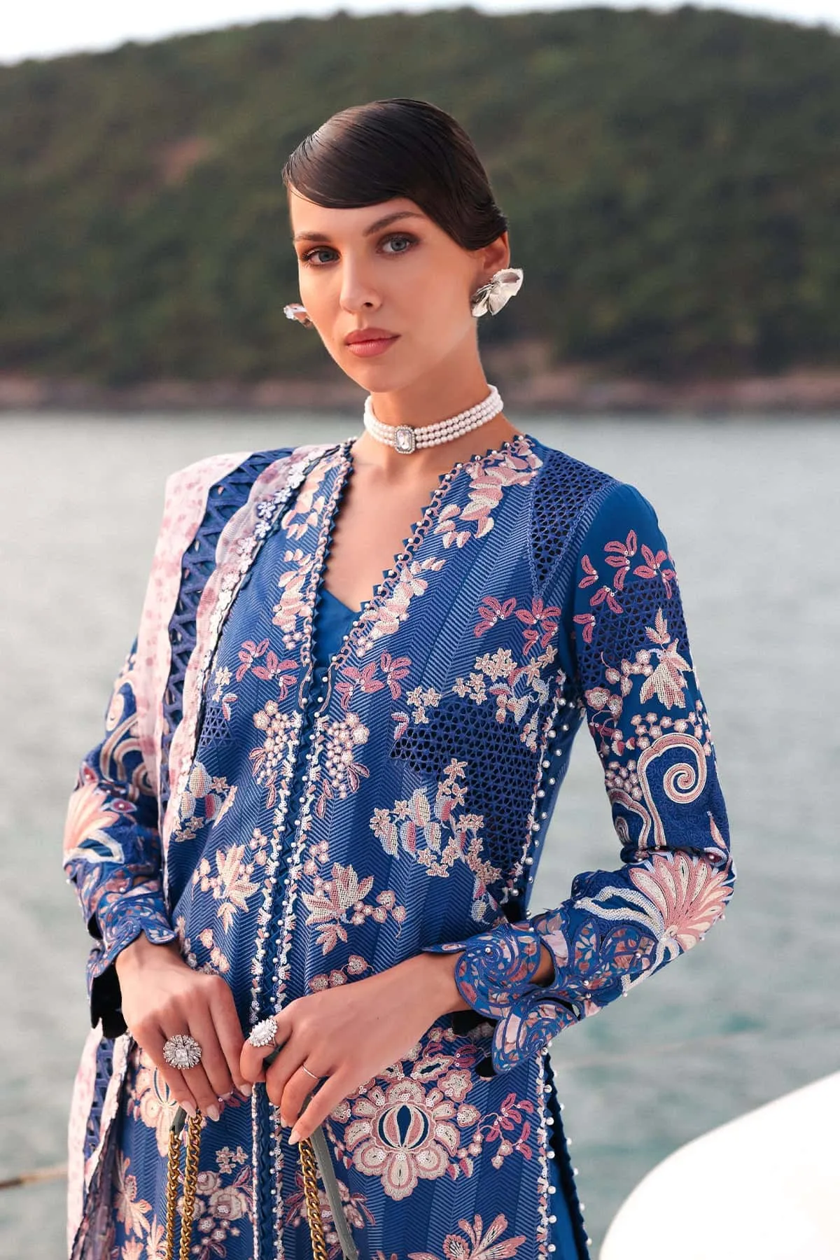 Afrozeh Lawn 25 Blue Organza – view 6 – Poshaq