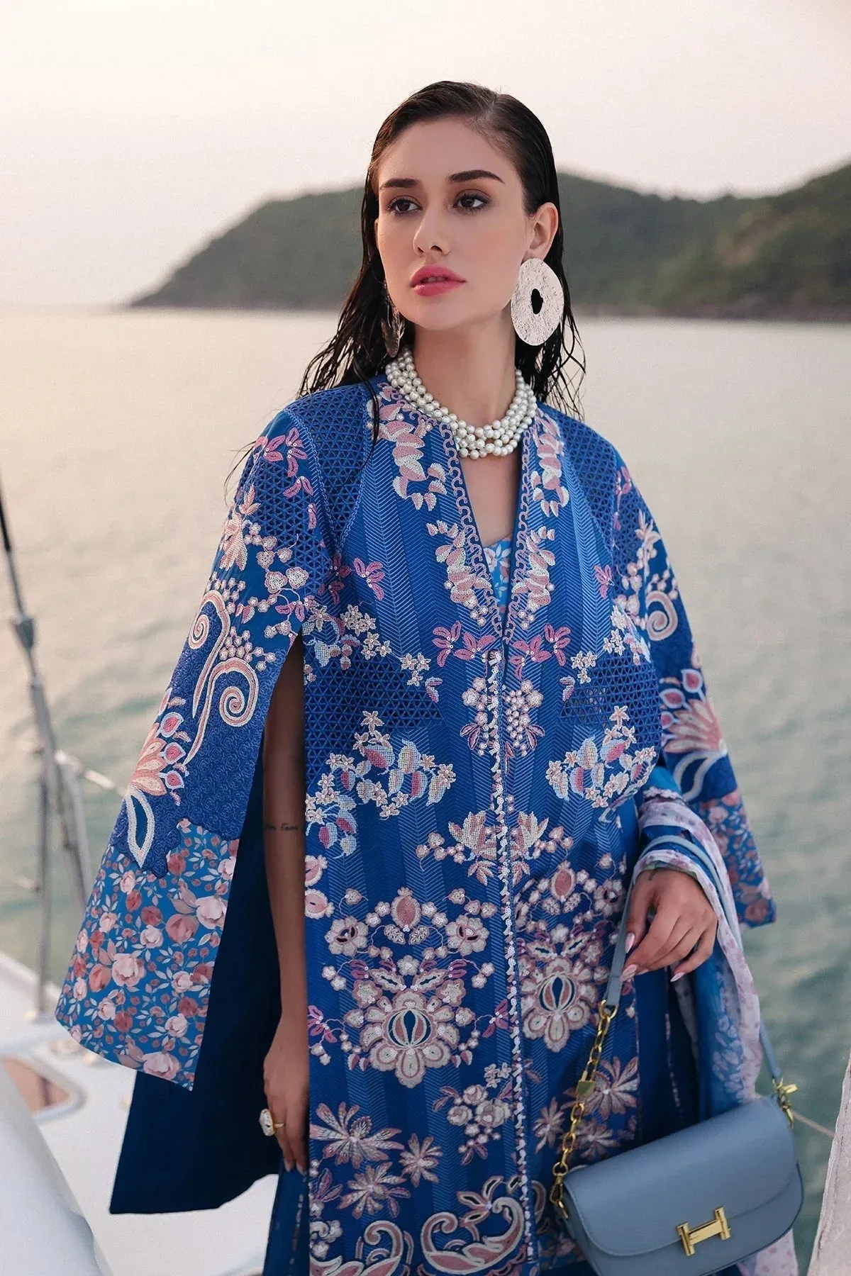 Afrozeh Lawn 25 Blue Organza – view 7 – Poshaq