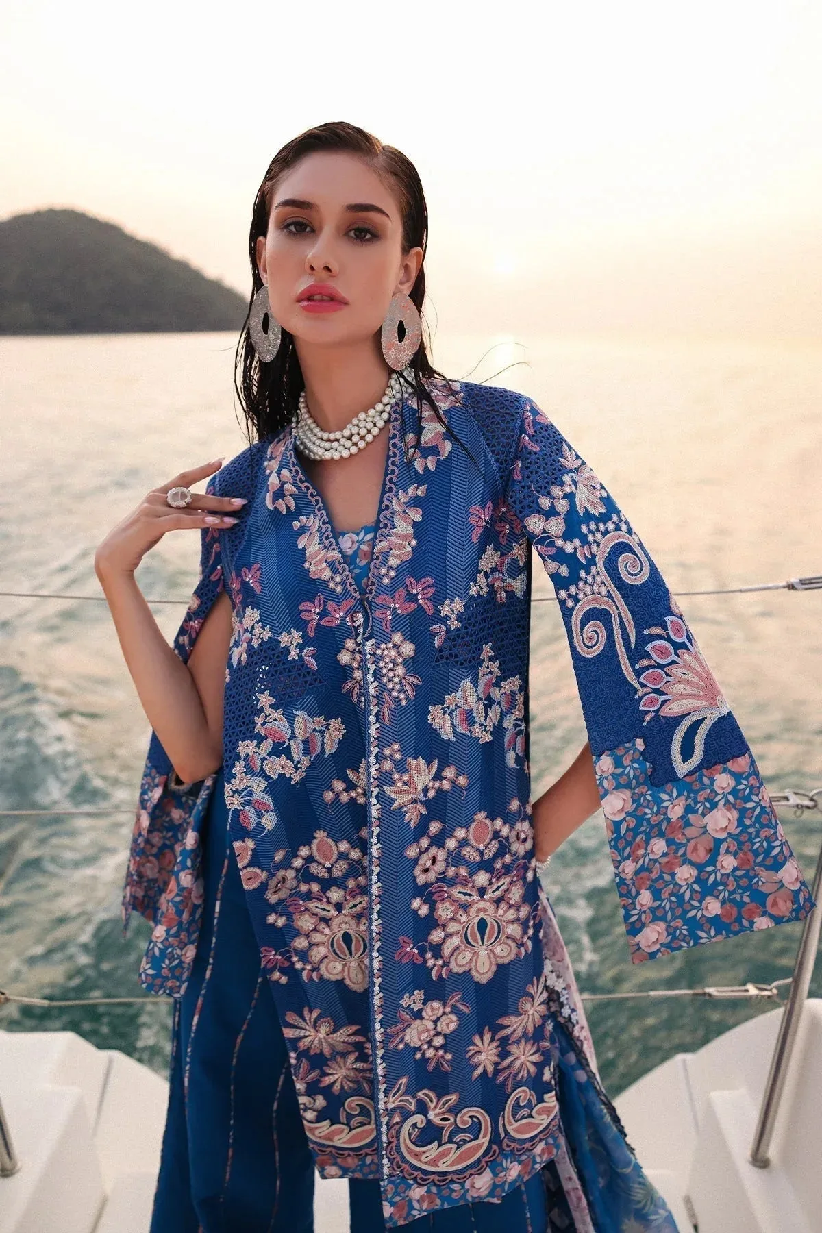 Afrozeh Lawn 25 Blue Organza – view 8 – Poshaq