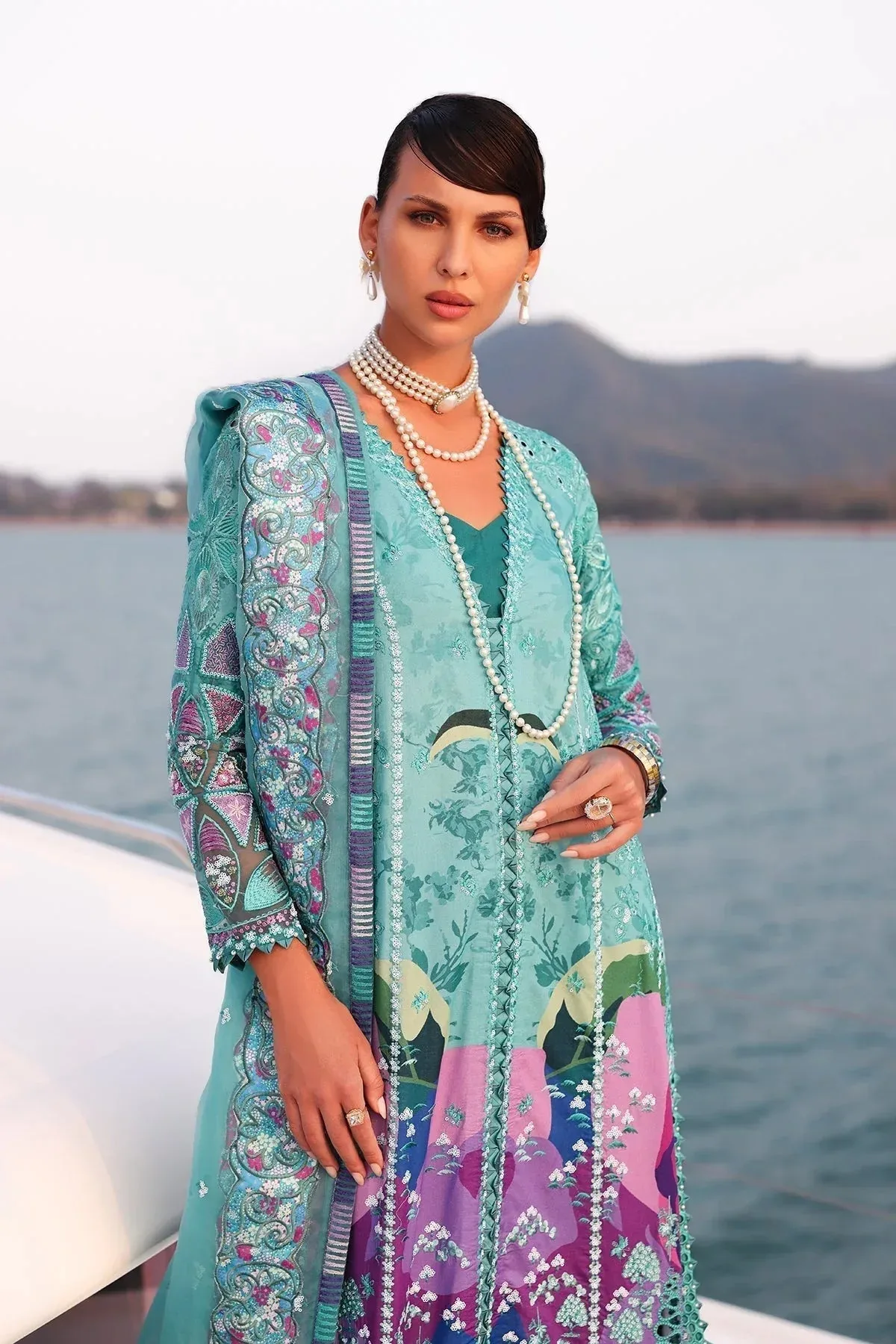 Afrozeh Lawn 25 Blue Cotton – view 3 – Poshaq