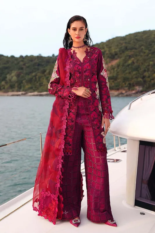 Afrozeh Lawn 25 Magenta Organza – view 1 – Poshaq