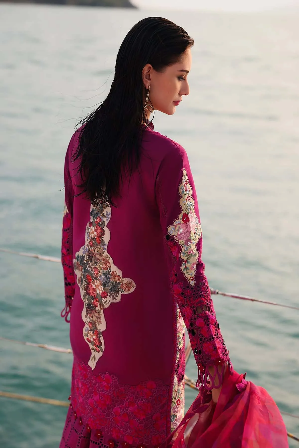 Afrozeh Lawn 25 Magenta Organza – view 3 – Poshaq