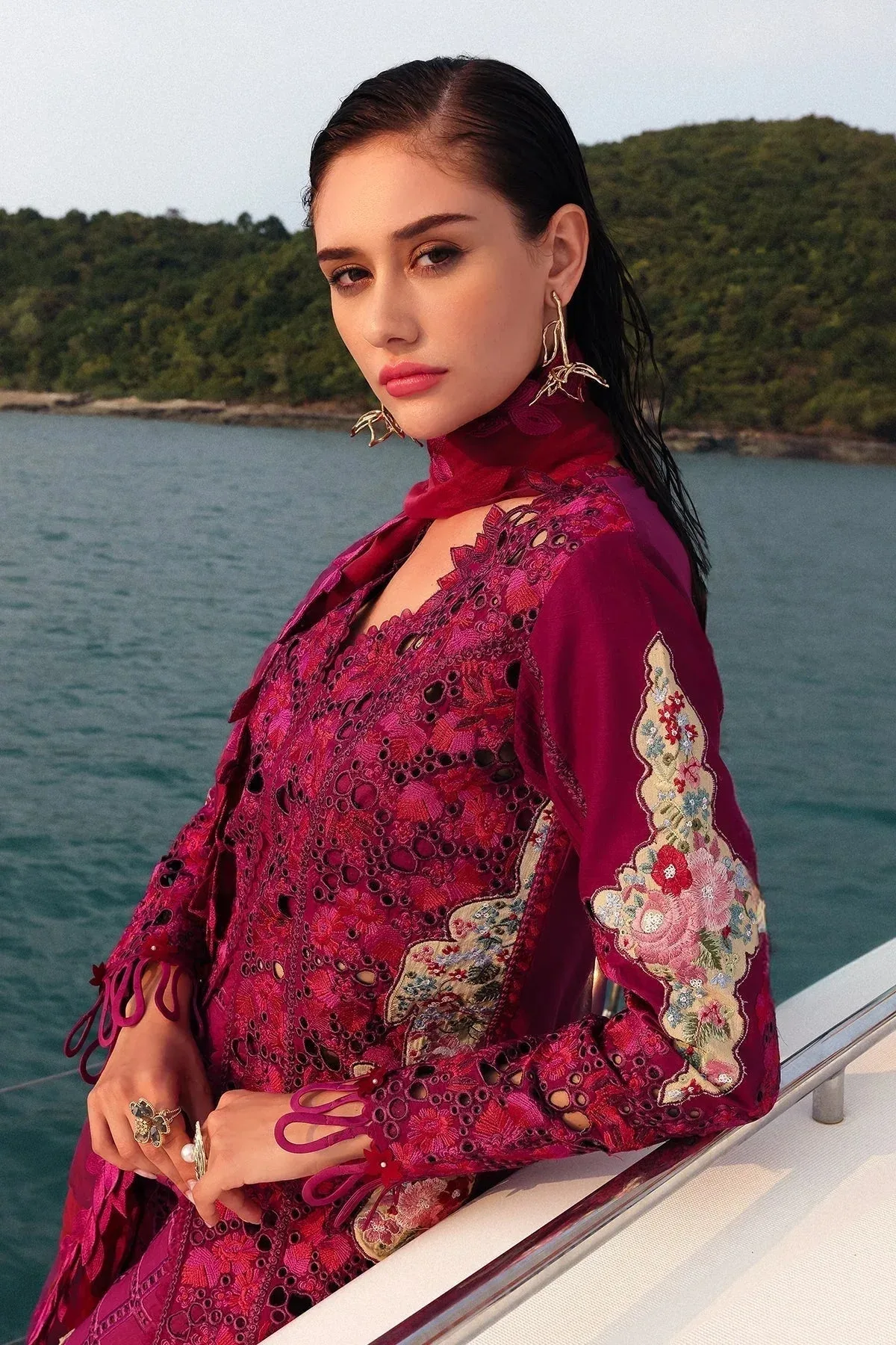Afrozeh Lawn 25 Magenta Organza – view 4 – Poshaq