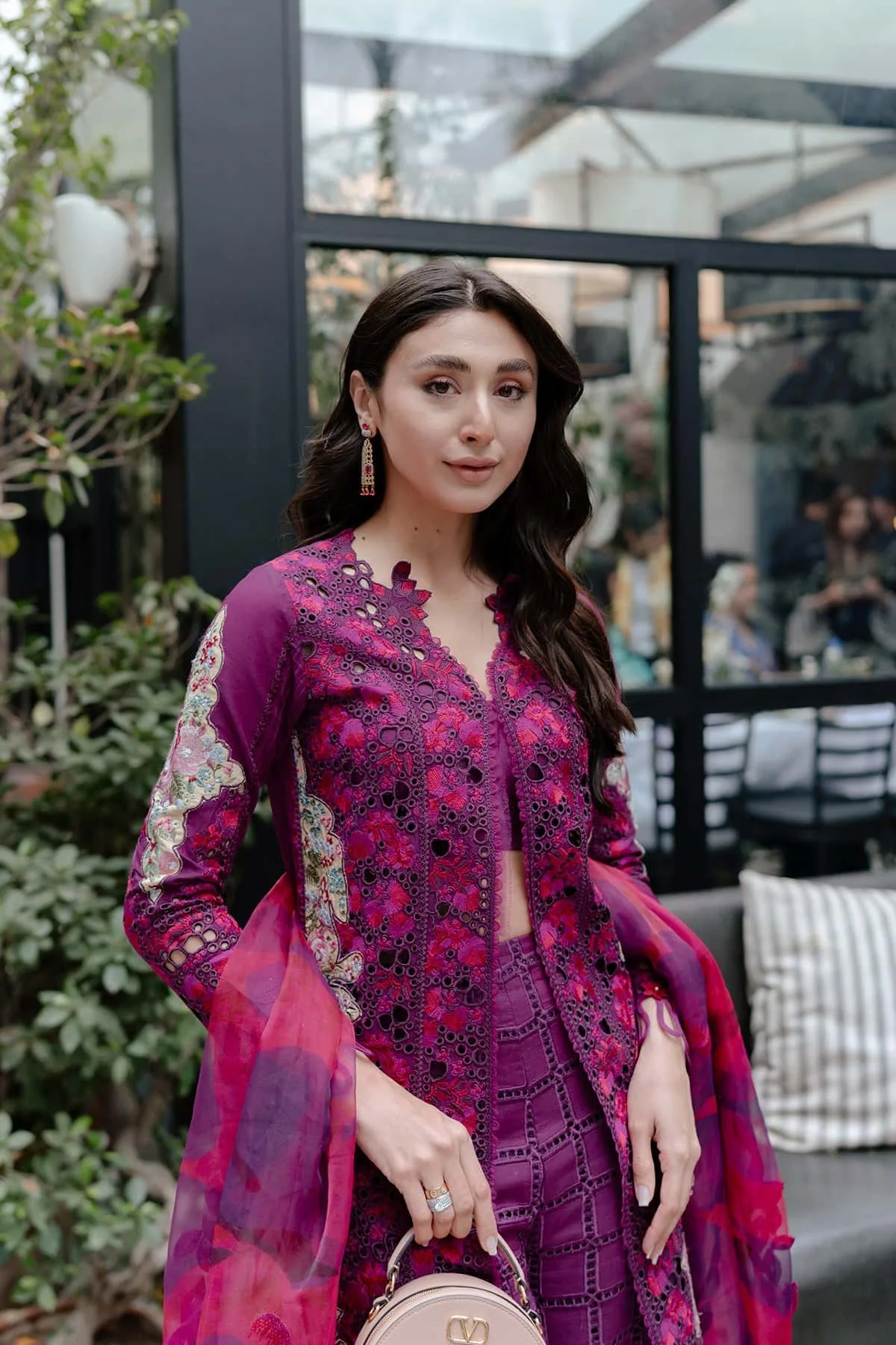 Afrozeh Lawn 25 Magenta Organza – view 6 – Poshaq