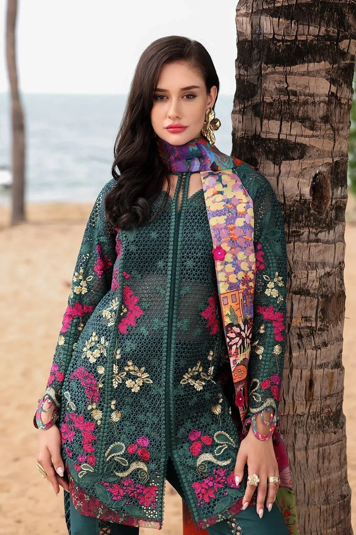 Afrozeh Lawn 25 Green Organza – view 3 – Poshaq