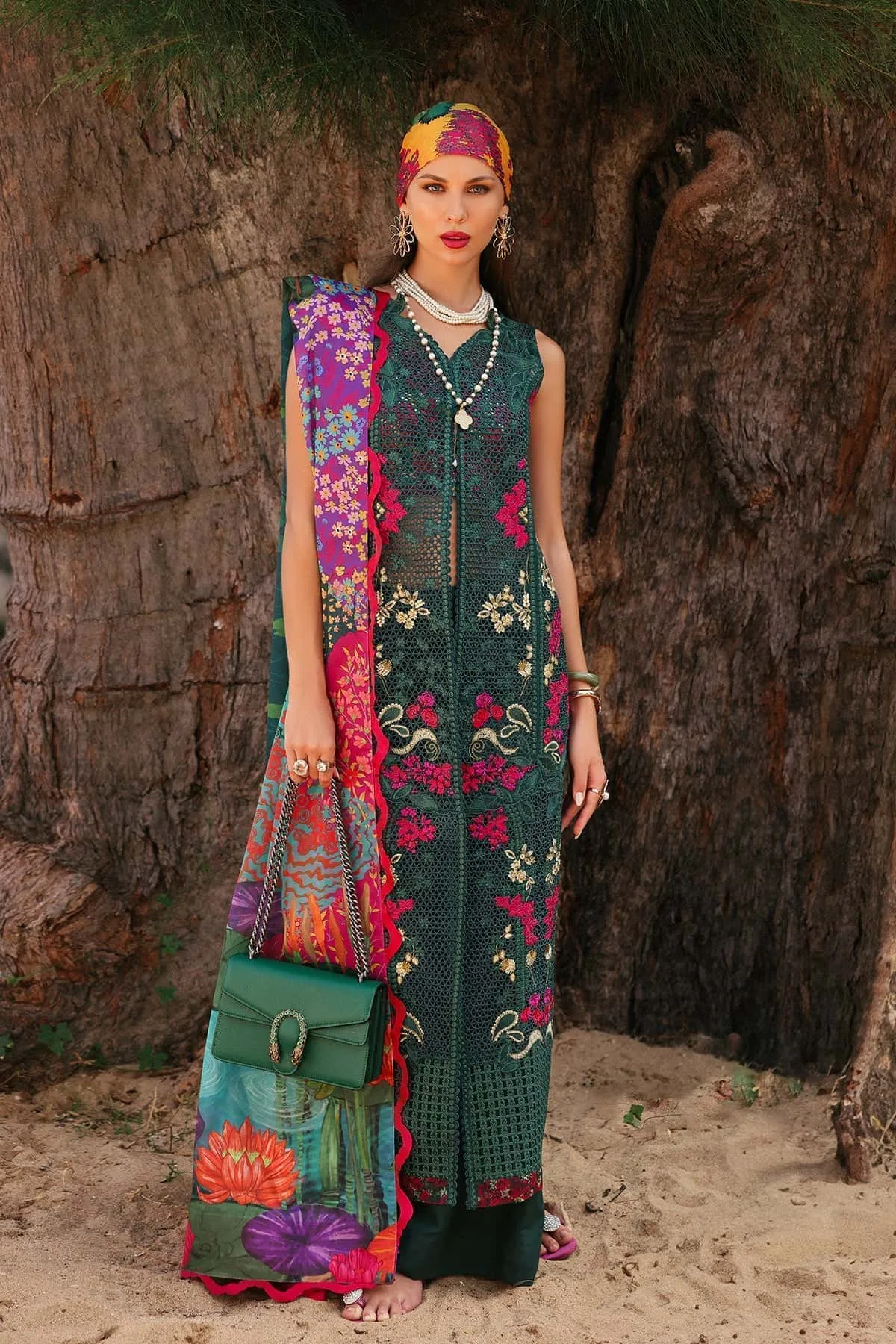 Afrozeh Lawn 25 Green Organza – view 4 – Poshaq