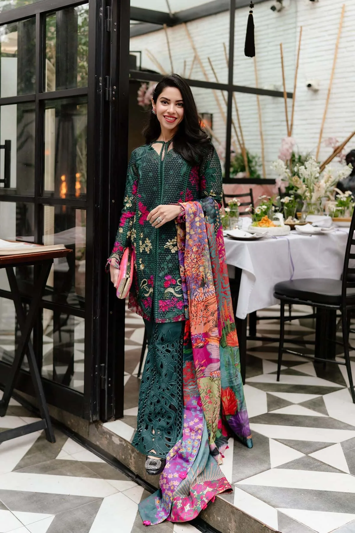 Afrozeh Lawn 25 Green Organza – view 7 – Poshaq