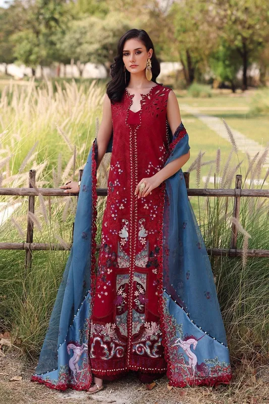 Afrozeh Lawn 25 Maroon Cotton – view 1 – Poshaq
