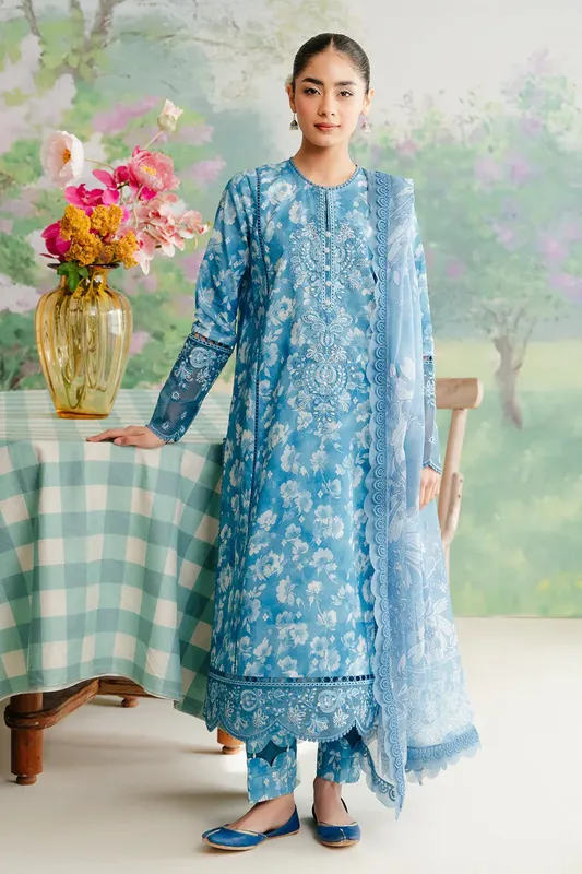 Afrozeh The Floral Charm Blue Organza – view 1 – Poshaq