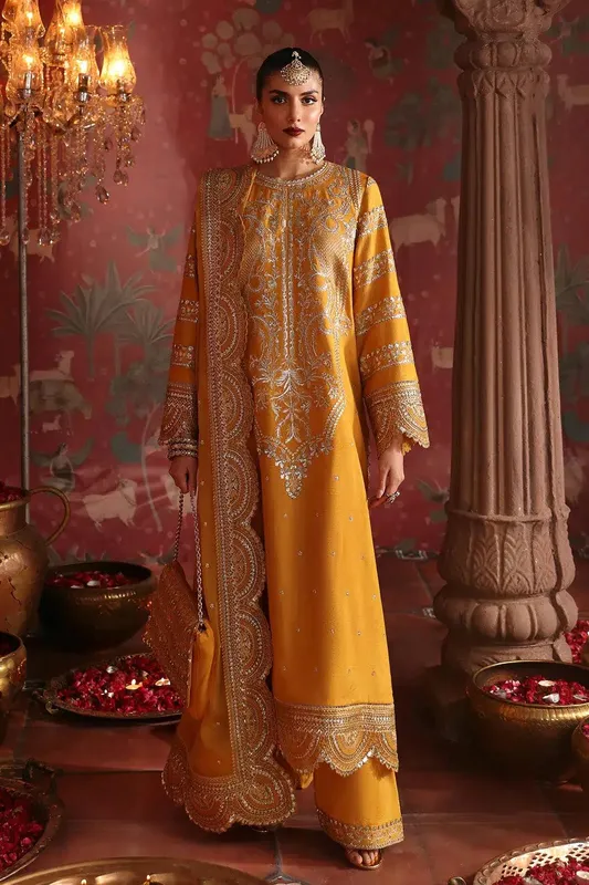 Afrozeh Divani Silk Edit 23 Yellow Raw Silk – view 1 – Poshaq